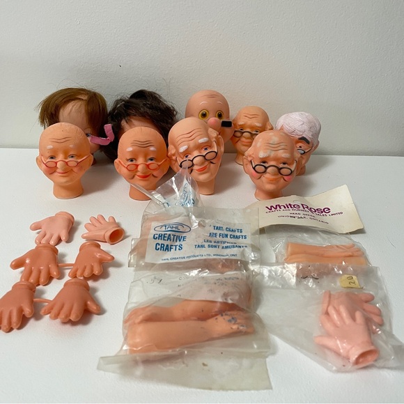 Vintage Doll Parts LOT Heads Arms Hands Craft Making Parts Fibre Craft - Picture 2 of 16